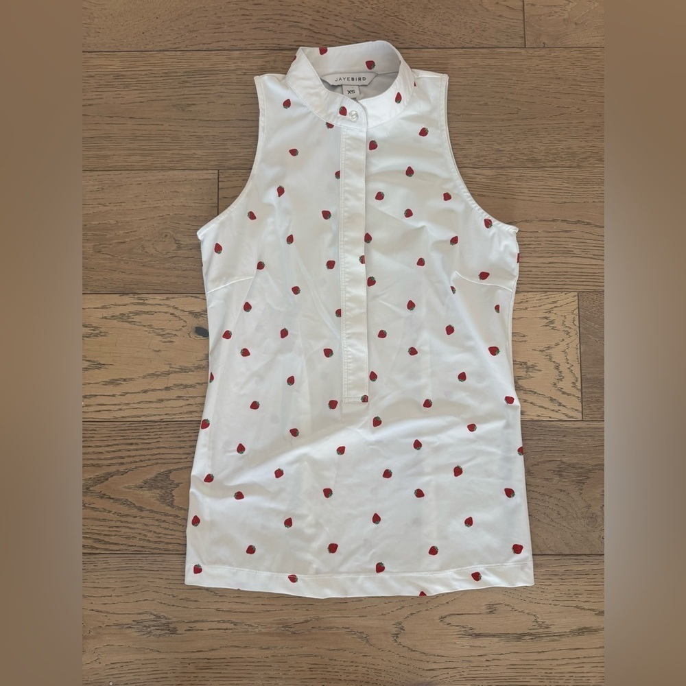 Jayebird White Sleeveless Top with Red Strawberries Xs